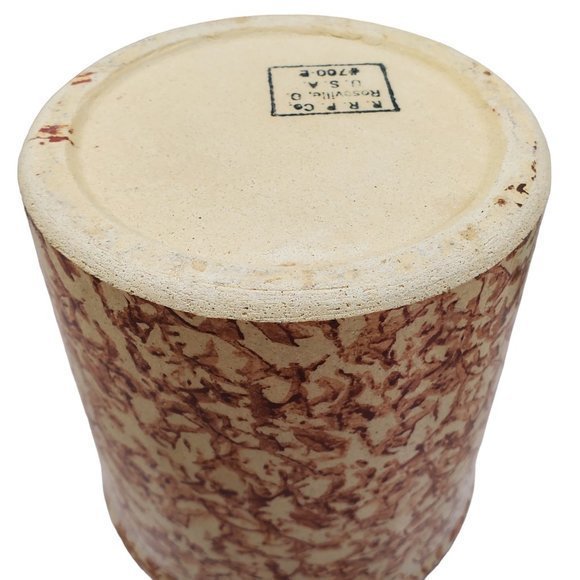 Robinson Ransbottom Roseville OH Brown Spongeware Crock Pottery 700-E 5.25" x 5" - Picture 6 of 10